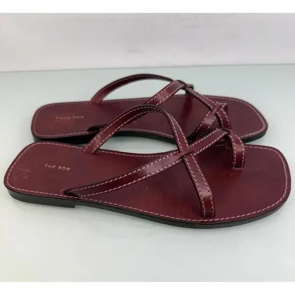 The Row Canal Burgundy Leather Toe Loop Sandals Framboise EU 36.5 Italy - Picture 2 of 8